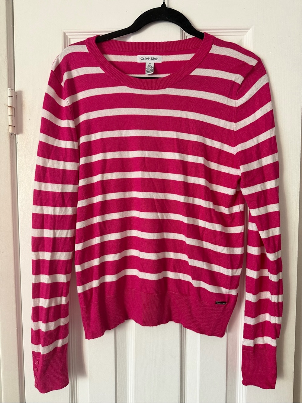 Calvin Klein Fuchsia and White Striped Crewneck